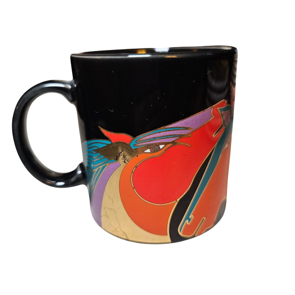 Laurel Burch Persian Horses Coffee Mug Vintage‎ Black Gold Metallic Made Japan